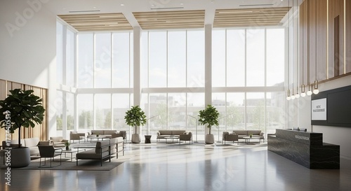 Quadro su tela Modern Minimalist Lobby Interior with High Ceiling and Natural Lighting