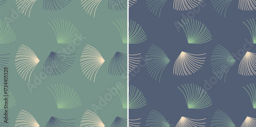 Minimalist seamless abstract brush stroke fan-like botanical pattern in pastel tone variations