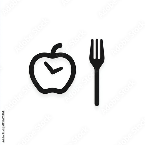 Scheduled meal reminder icons, black outline, representing timed nutrition and diet with copy space
