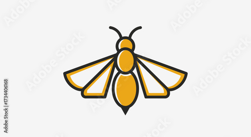 A stylized illustration of a bee with outstretched wings, presented against a plain background.