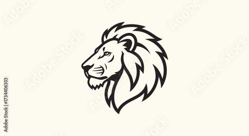 A stylized lion head illustration in black and white, showing a proud and noble animal.