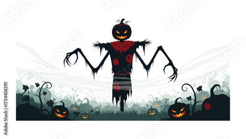 Spooky Scarecrow in the Pumpkin Patch: A chilling scene unfolds with a menacing scarecrow silhouetted against an eerie backdrop of jack-o'-lanterns.