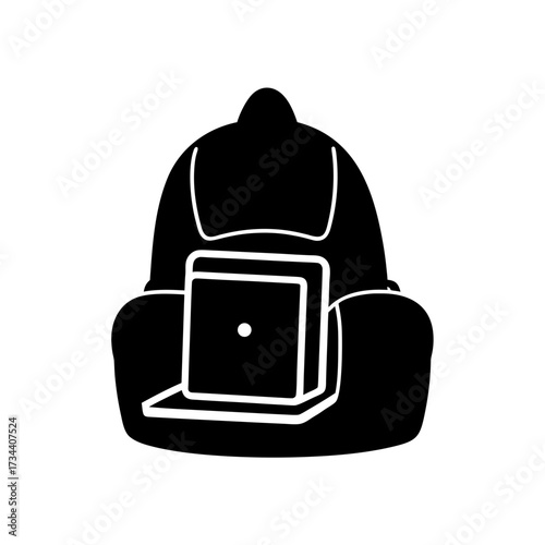 a black silhouette of a backpack with a laptop pee
