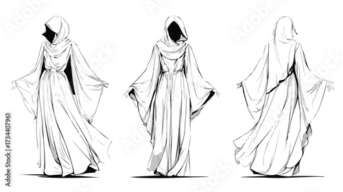 Elegant Muslim Woman Standing in Abaya Vector Illustration