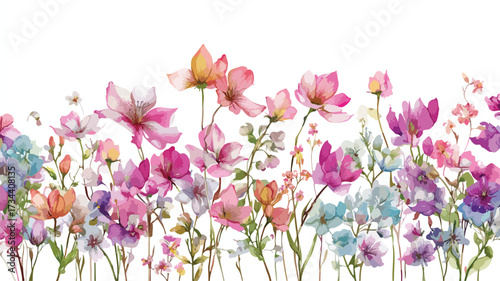 Exquisite Watercolor Floral Border with Winding Vines Seamless Pattern Design