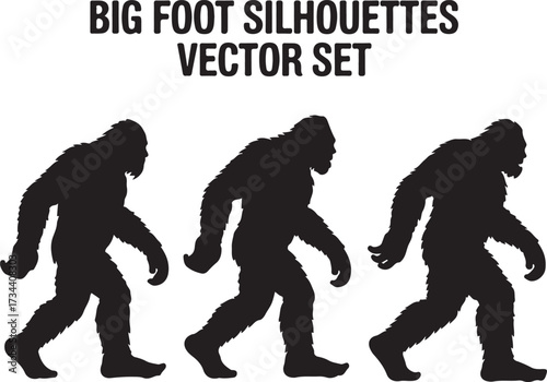 Bigfoot Silhouette Walking in Forest Cryptid Vector Illustration.