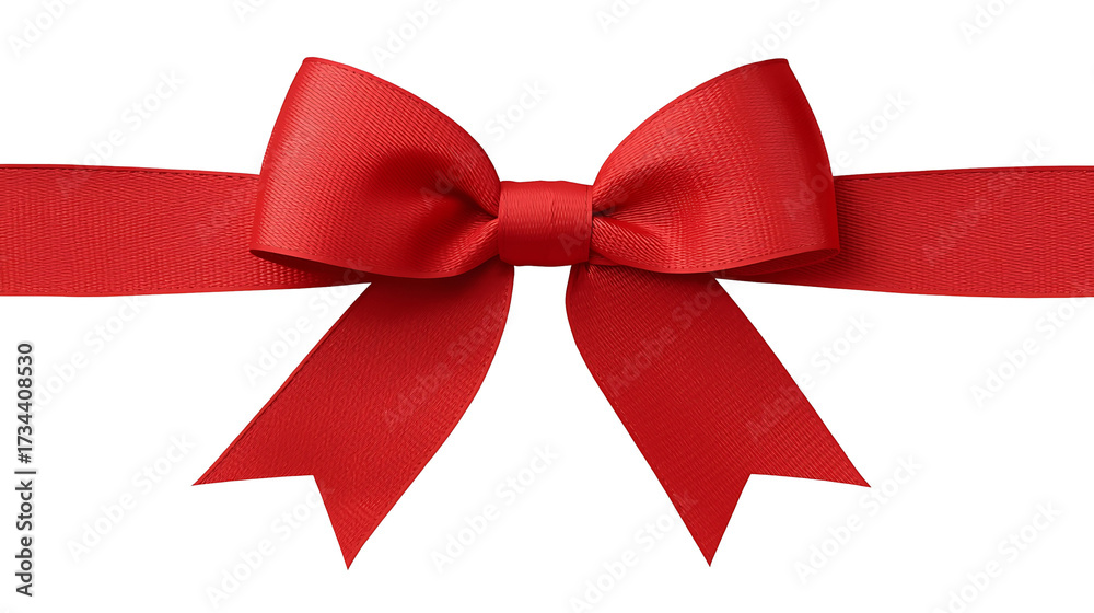 Fototapeta premium Festive Red Ribbon Bow Decoration on Black Background Perfect for Gift Presentation and Holiday Celebration Concepts