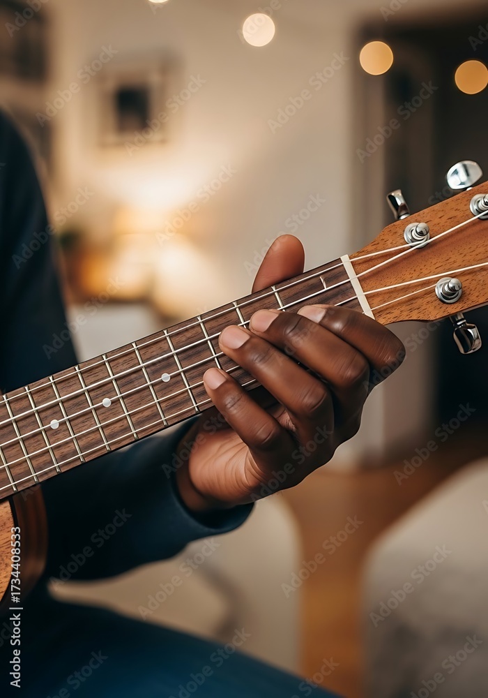 Obraz premium Harmonious Ukulele Player Crafting Melodies for Relaxing Music et Creative Projects