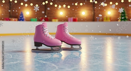 Wallpaper Mural A playful 3D ice skating scene with ice skates, rink, and snowflakes, glowing with smooth lighting and reflections  Torontodigital.ca