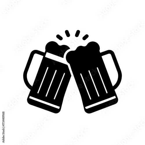  two black beer mugs clinking together in a celeb