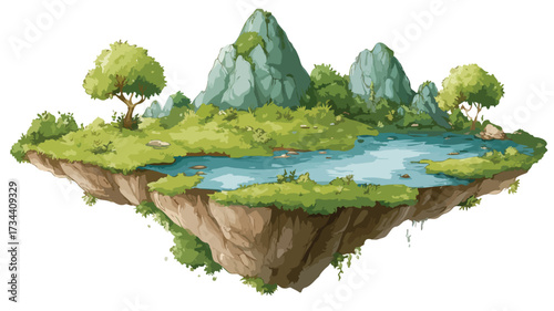 Serene Floating Green Island Vector Illustration for Creative Projects