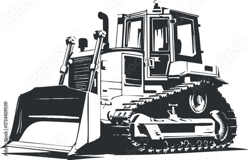 A detailed illustration of a bulldozer showcasing its robust design and construction capabilities.