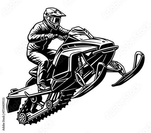 Snowmobile Rider Jumping in Action Silhouette, snowmobile, winter, sport, extreme, jump