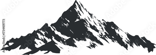 A stylized silhouette of a rugged mountain range ideal for outdoor and adventure themes..