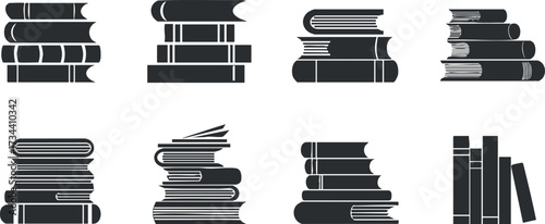 A collection of various book stacks representing reading, education, and literature in a minimalist design..