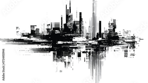 Distorted Abstract Cyber Grungy Forms in Glitch Design Vector Illustration
