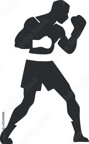 A dynamic silhouette of a boxer in an action pose showcasing athleticism and strength.