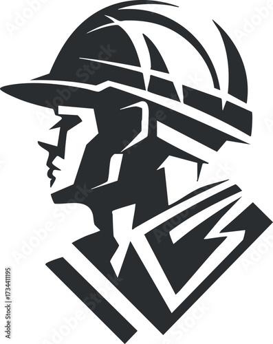 A silhouette of a soldier in profile with a helmet symbolizing bravery and military strength..