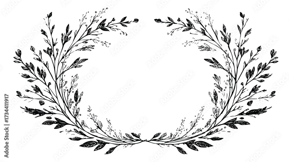 Obraz premium Elegant Hand Drawn Wreath and Branches Decoration Design for Artistic Projects