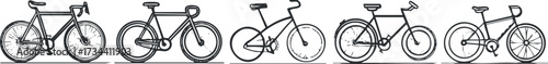 A collection of minimalist bicycle illustrations showcasing various styles and designs in black and white..