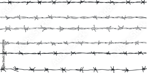 Illustration of barbed wire lines in a monochrome design suitable for various graphics and backgrounds..