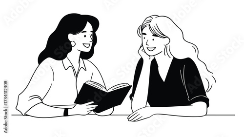 Joyful Female Students Engaging in Book Discussion