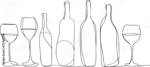 Stylized line art of various drink bottles and glasses for minimalist design inspiration..