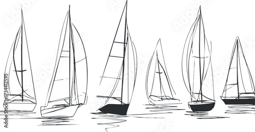 A collection of elegant sailboat sketches showcasing various designs and styles on the water..