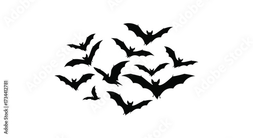 Spooky flying bats silhouette swarm for Halloween party invitations and decor