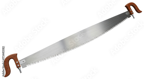 Vintage two-man crosscut saw with wooden handles isolated PNG with Transparent Background