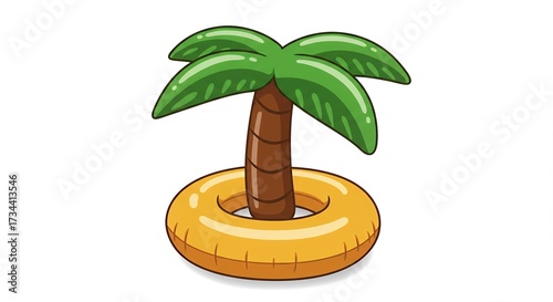 Illustration of a palm tree and an inflatable ring isolated on white background