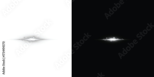 Soft light flash effect with radiant beam and glimmering star center in white. Ideal for enhancing photographs, adding light touches to digital art, or decorating festive and romantic scenes