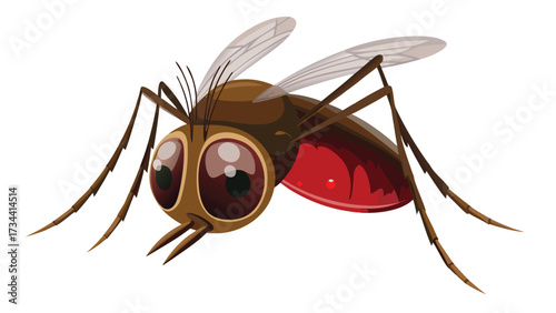 A funny cartoon vector illustration of a mosquito insect sucking blood, isolated on white