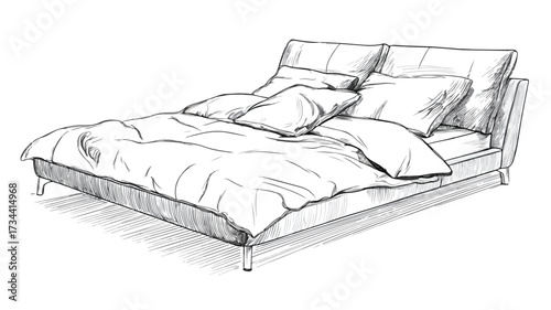 Sleek Modern Bed Furniture Design Isolated on White Background Vector Illustration