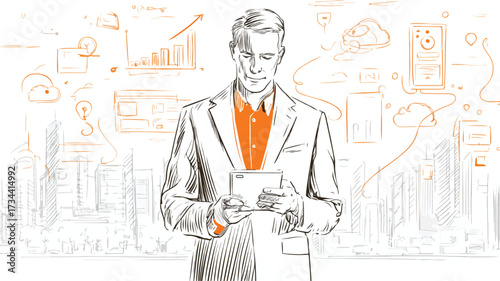 Smart Businessman Using Digital Technology for Productivity and Success