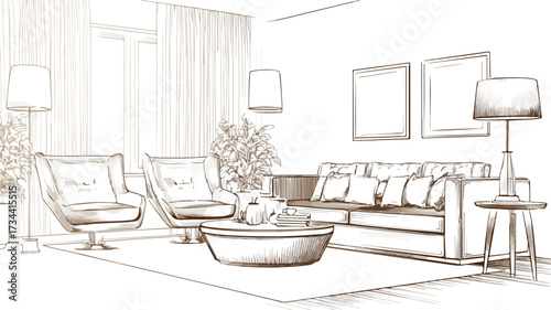Elegant Modern Living Room Interior Design Vector Illustration