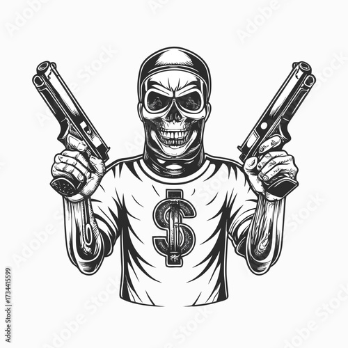 Gothic Skull Gunfighter Vector Design eps