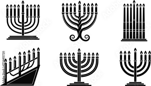Happy Hanukkah Greeting Card Collection Featuring Hebrew Text and Colorful Illustrations of Menorahs