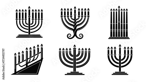 Happy Hanukkah Greeting Card Collection with Colorful Hebrew Text and Menorah Illustrations