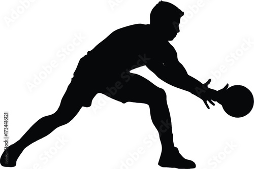 Silhouette of a basketball player dribbling on white background