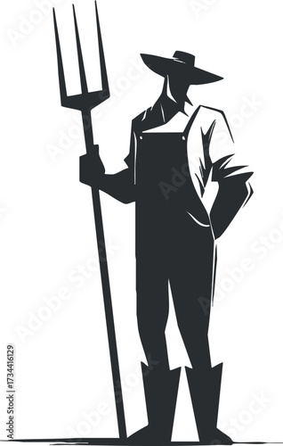 Silhouette of a farmer holding a pitchfork, representing agriculture and rural life..
