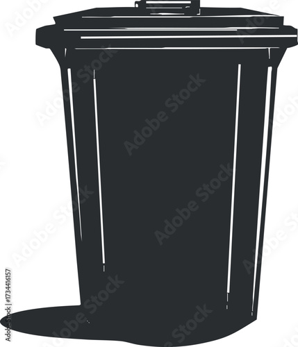 A simple black silhouette of a trash bin suitable for waste disposal and recycling..