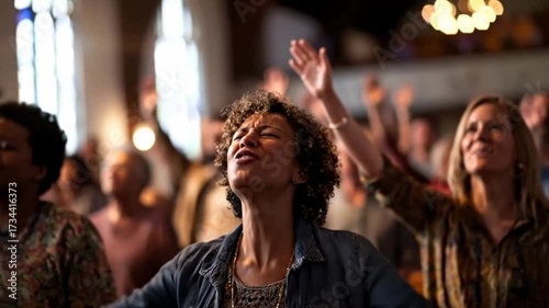 People praying in ecstasy with passion at the church of Jesus Christ the Lord