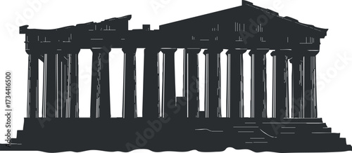 Silhouette of an ancient Greek temple showcasing classical architecture and historical significance..