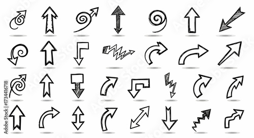 Collection of hand-drawn arrow illustrations in various directions, perfect for design elements.