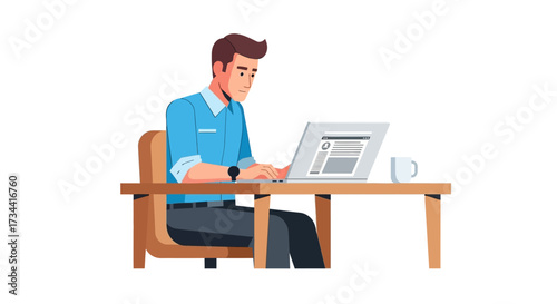 Man Working on Laptop at Desk A Vector Illustration of Modern Office Life