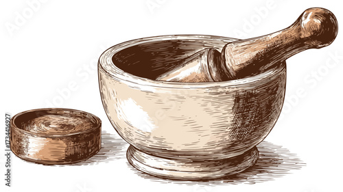 Professional Mortar and Pestle Vector Illustration for Culinary Designs