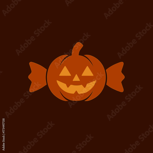 Cheerful pumpkin candy illustration on brown background for Halloween