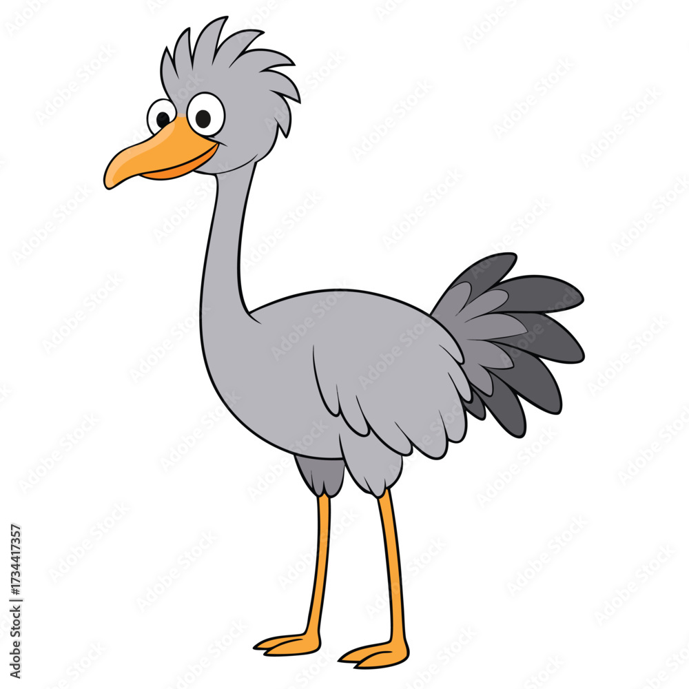 Obraz premium Cartoon illustration of a gray ostrich with an orange beak
