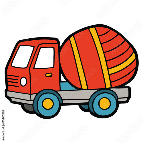 Cartoon illustration of a cement truck in side view
